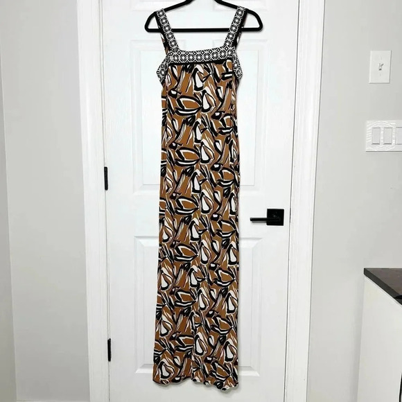 CATO Size S Abstract Brown Black Floral Shift Maxi Dress‎ Square Neckline - Picture 1 of 8